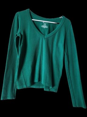 No Boundaries Ribbed V-Neck Top - Teal